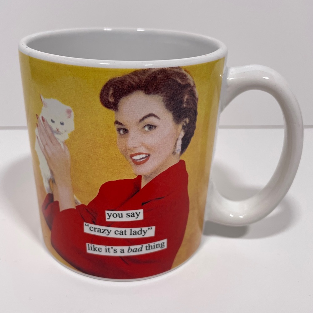 Anne Taintor funny mug Crazy Cat Lady retro tea cup 1950s housewife